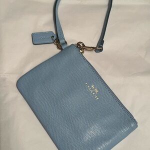 Coach Pale Blue Leather Wristlet with Gold Hardware
